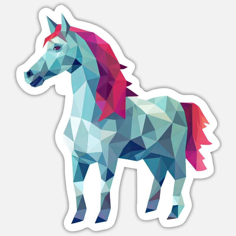 Cheval blanc en design d’art polygonal rose - Sticker taille S (10 x 10 cm) - blanc mat