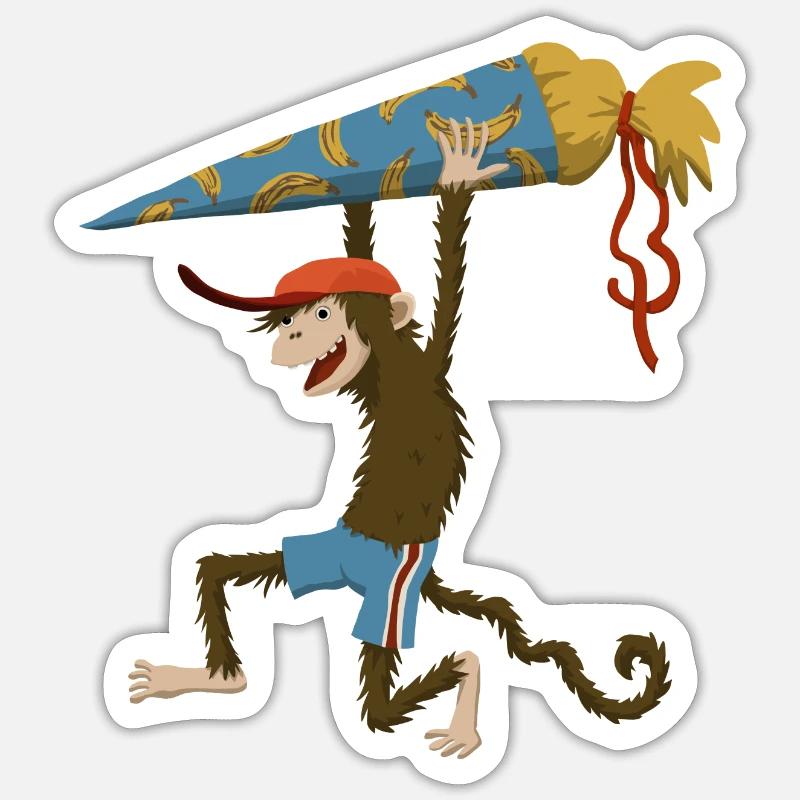 Monkey with school cone Sticker size S (10 x 10 cm)