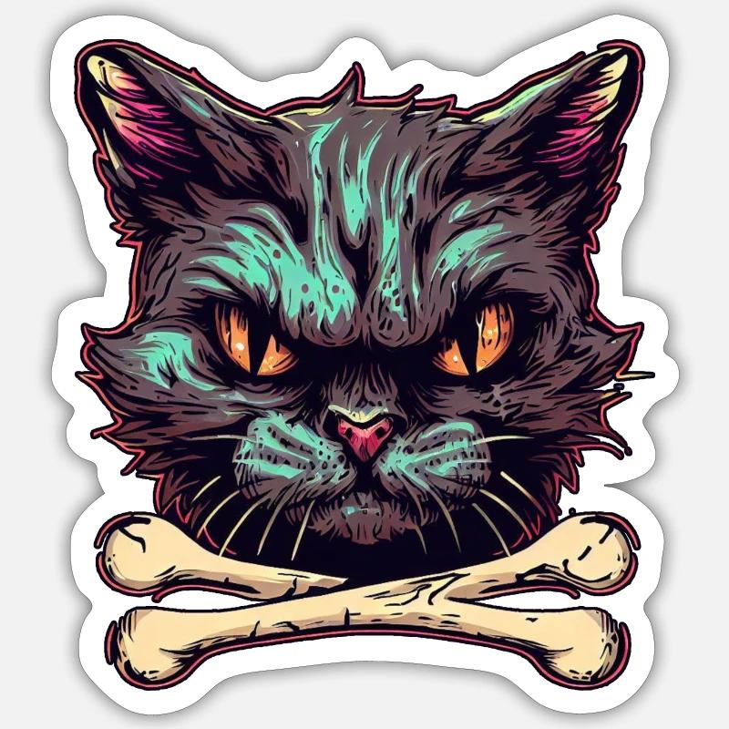 Devils Cat - Böse Katze - Sticker Größe S (10 x 10 cm) - Mattweiß