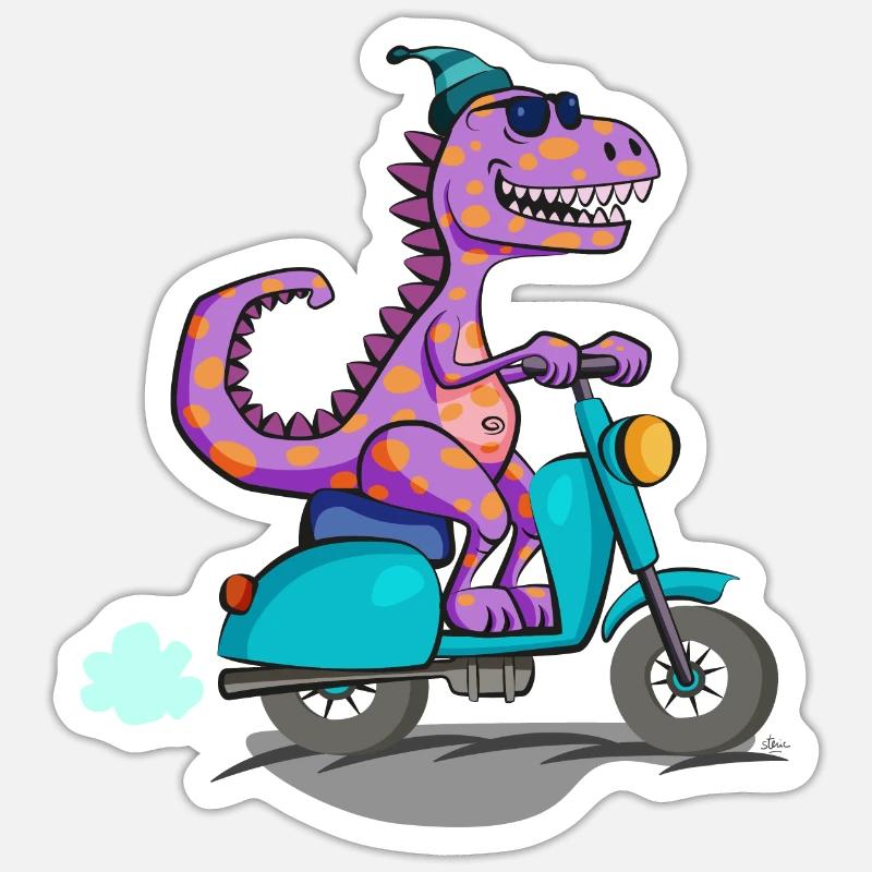 Dino Scooter Cool #2 - Sticker Größe S (10 x 10 cm) - Mattweiß
