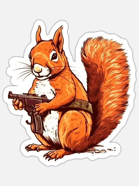 Wehrhaftes Eichhörnchen bewaffnet als Actionheld - Sticker Größe S (10 x 10 cm) - Mattweiß