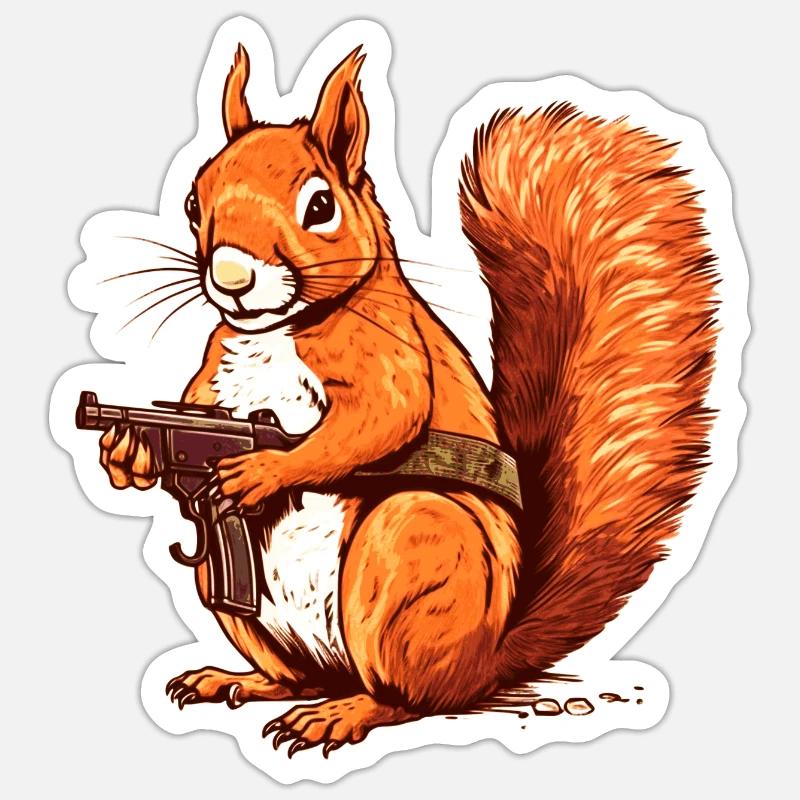 Defensive squirrel armed as an action hero Sticker size S (10 x 10 cm)