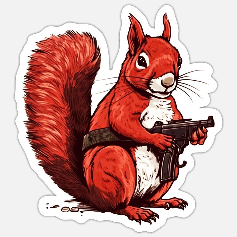 Wehrhaftes süßes Eichhörnchen beweist Mut - Sticker Größe S (10 x 10 cm) - Mattweiß