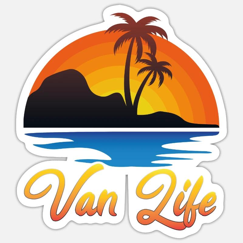 Van Life Sunset Beach Design - Sticker taille S (10 x 10 cm) - blanc mat