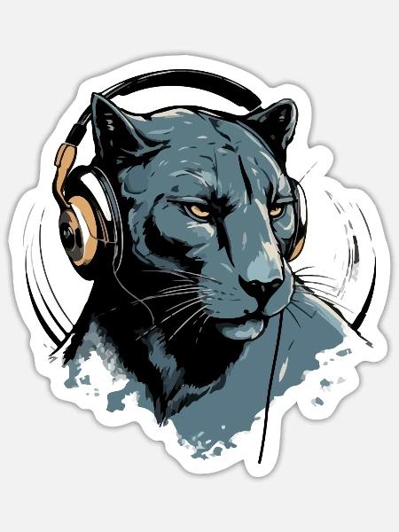 Amy, der audiophile Panther - Sticker Größe S (10 x 10 cm) - Mattweiß