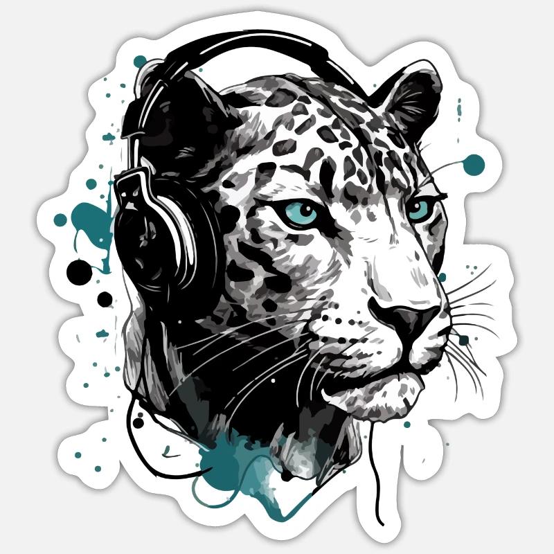 Rita la panthère audiophile - Sticker taille S (10 x 10 cm) - blanc mat