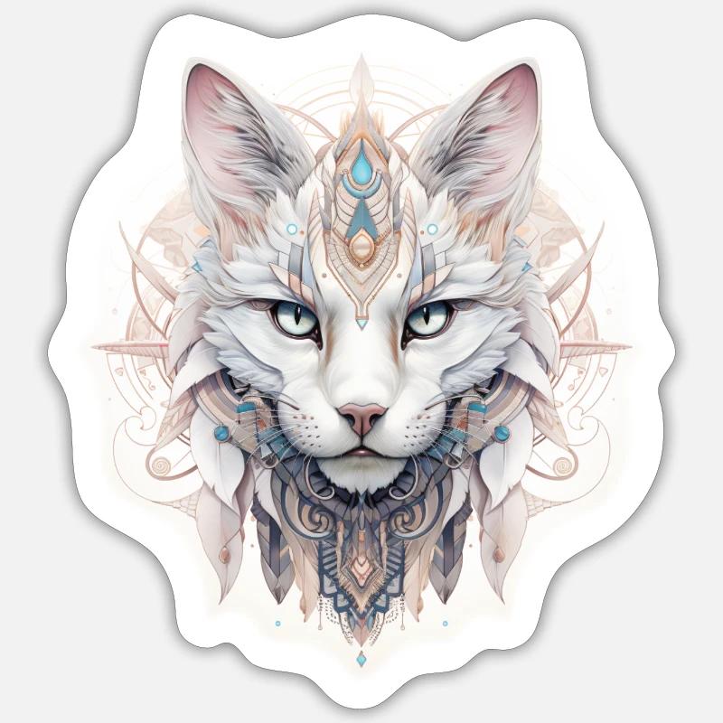 Boho Cat - Sticker size S (10 x 10 cm) - white matte