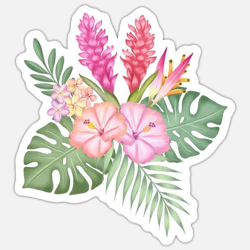 Salutation des fleurs tropicales - Sticker taille S (10 x 10 cm) - blanc mat