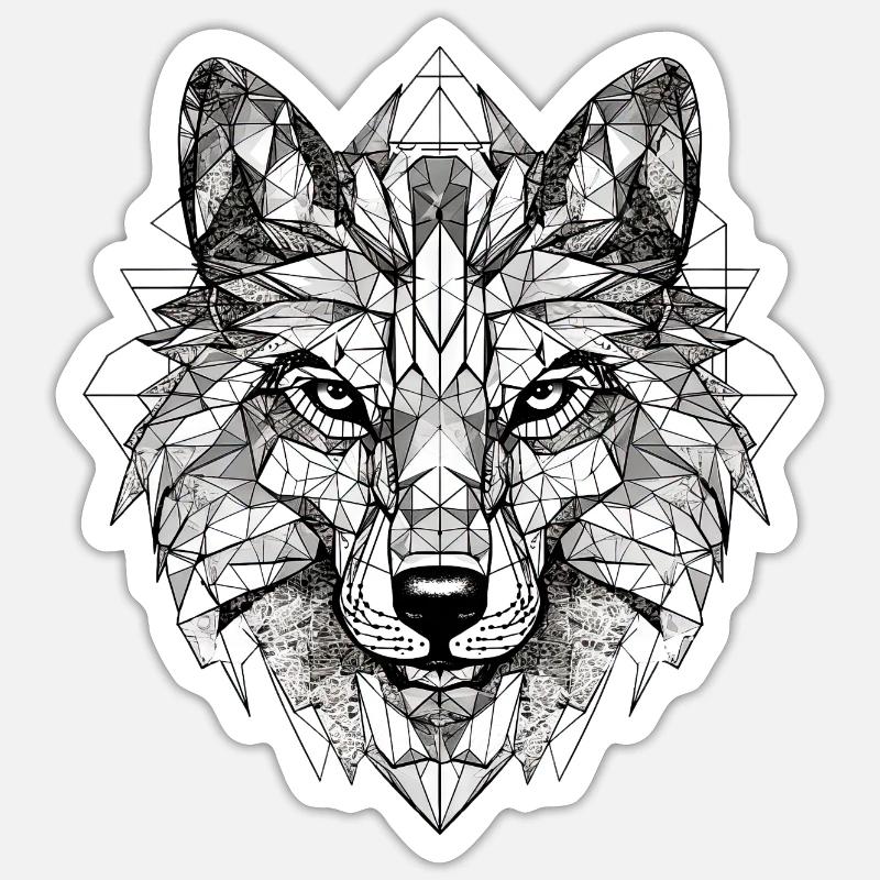 Wolf Geometrisch - Sticker Größe S (10 x 10 cm) - Mattweiß