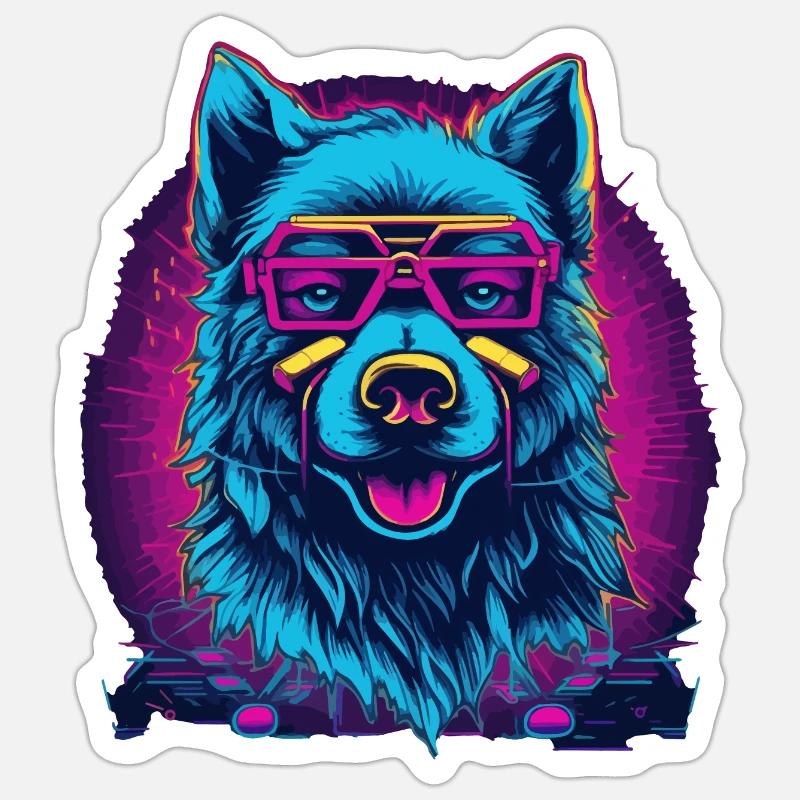 Neon Wolf Retro Spectacled Wolf - Sticker size S (10 x 10 cm) - white matte