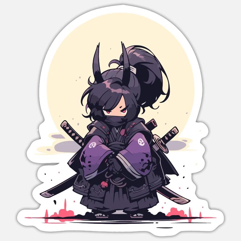 Episches Samurai Mädchen Anime-Design - Sticker Größe S (10 x 10 cm) - Mattweiß