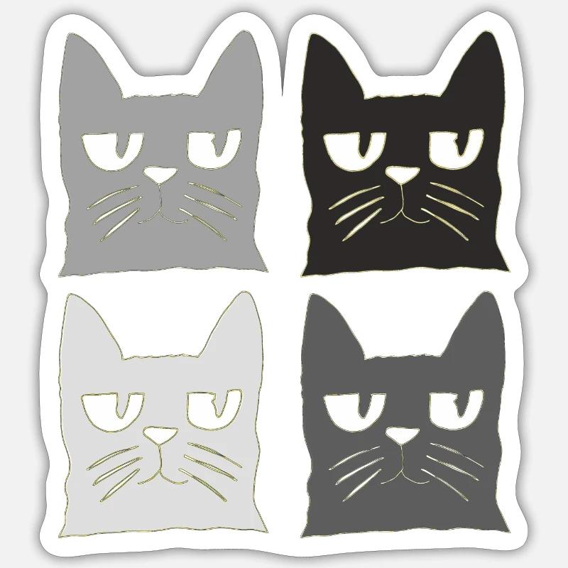 Chats Noir Gris Sticker taille S (10 x 10 cm)