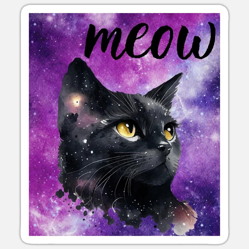 Chat Galaxy - Sticker taille S (10 x 10 cm) - blanc mat