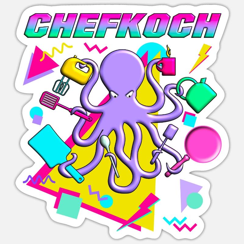 Octopus Chef - Sticker taille S (10 x 10 cm) - blanc mat