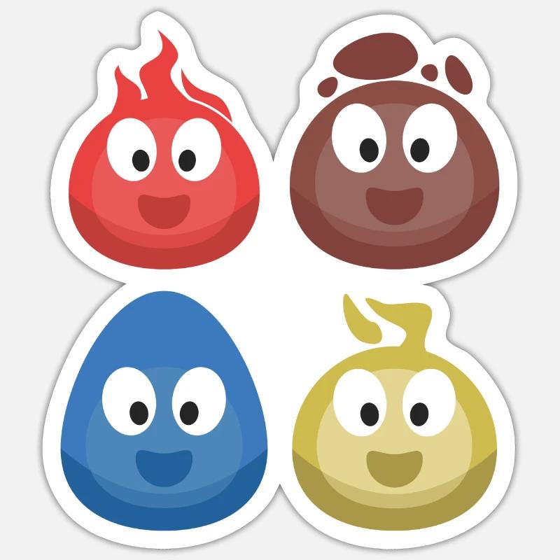 4 Elemente (Feuer, Erde, Wasser, Luft) (Bubble) Sticker Größe S (10 x 10 cm)