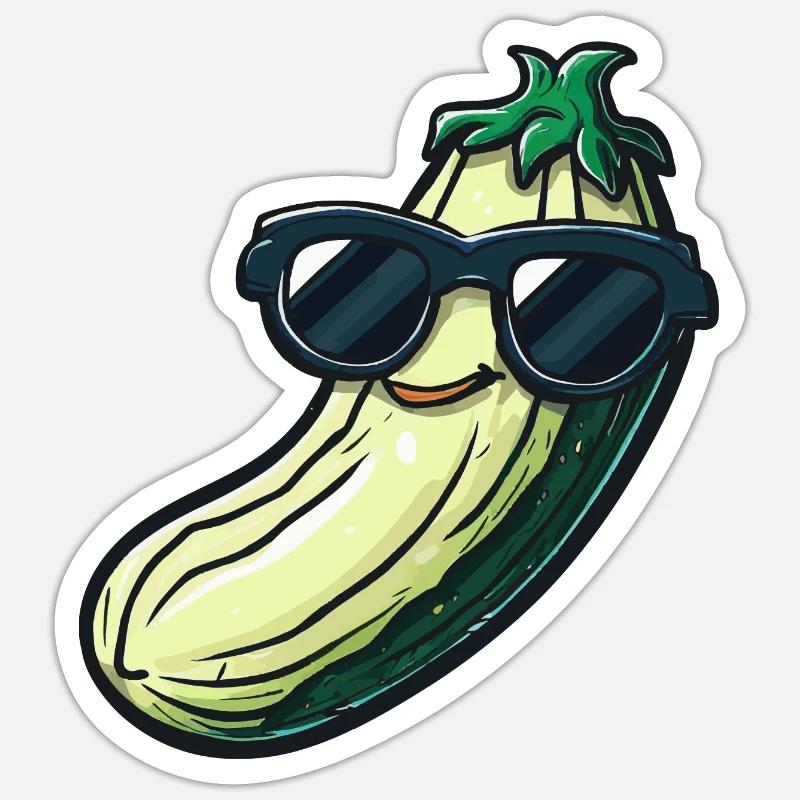 Concombre avec lunettes de soleil - Sticker taille S (10 x 10 cm) - blanc mat