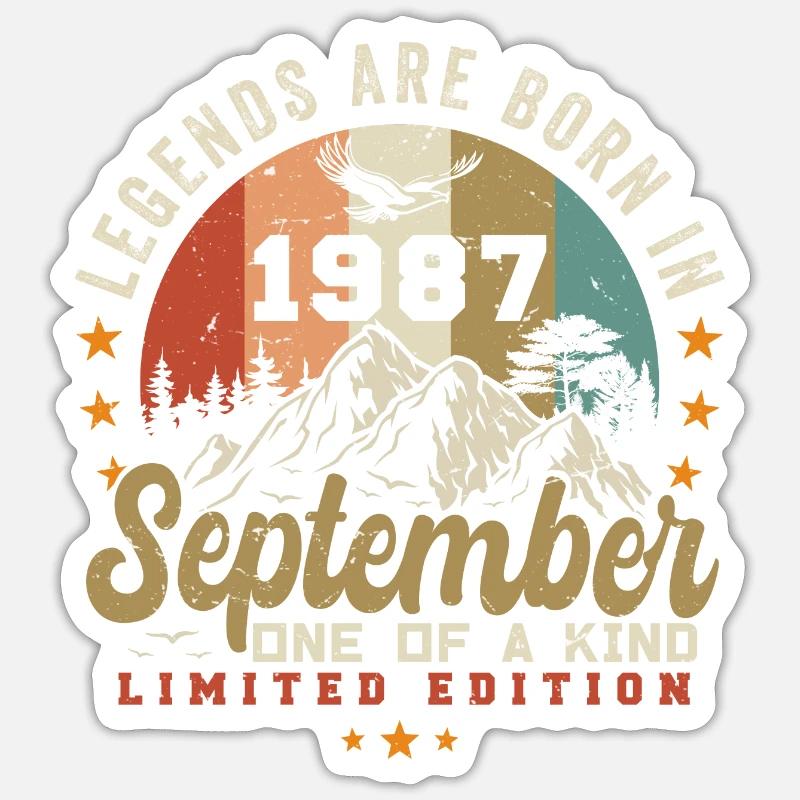 Septembre 1987, né en 1987 - Sticker taille S (10 x 10 cm) - blanc mat