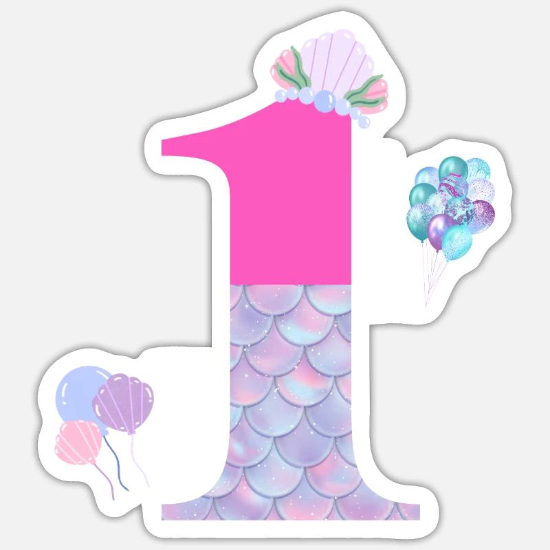 1e anniversaire sirène - Sticker taille S (10 x 10 cm) - blanc mat