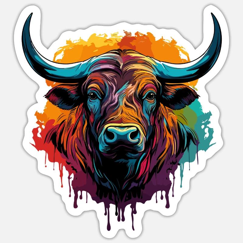 Buffle d’eau coloré - Sticker taille S (10 x 10 cm) - blanc mat