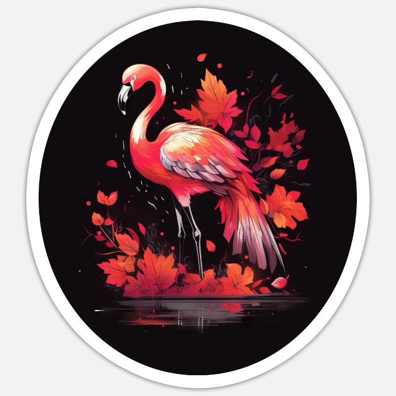 Herbstflamingo - Sticker Größe S (10 x 10 cm) - Mattweiß