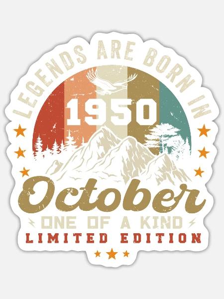 Oktober 1950 - Geburtstag im Oktober 1950 - Sticker Größe S (10 x 10 cm) - Mattweiß