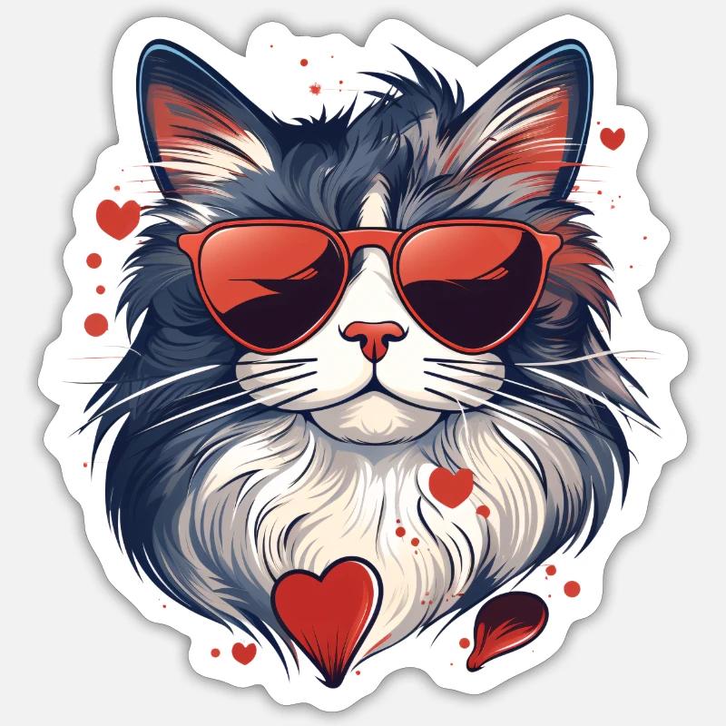 Chat amour - Sticker taille S (10 x 10 cm) - blanc mat