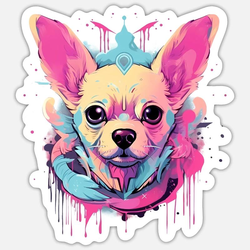 Farbenfroher Chihuahua - Sticker Größe S (10 x 10 cm) - Mattweiß