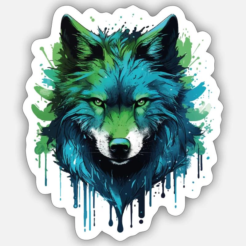 Loup Graffiti - Sticker taille S (10 x 10 cm) - blanc mat