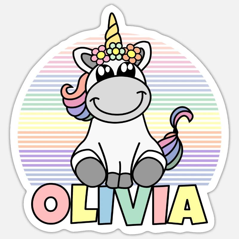 Nom de la licorne Olivia - Sticker taille S (10 x 10 cm) - blanc mat
