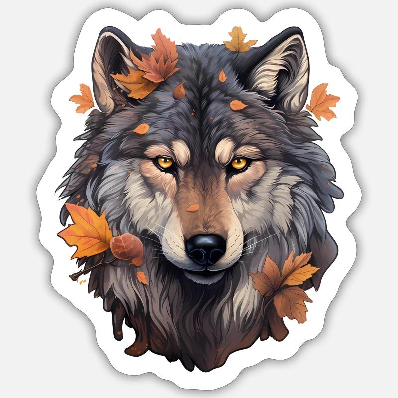 Wolf Herbst Halloween - Sticker Größe S (10 x 10 cm) - Mattweiß