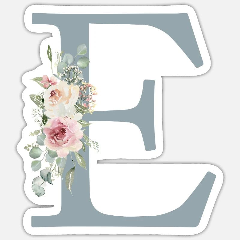 E| Monogram | Eucalyptus Pastel Flower Blue Sticker size S (10 x 10 cm)