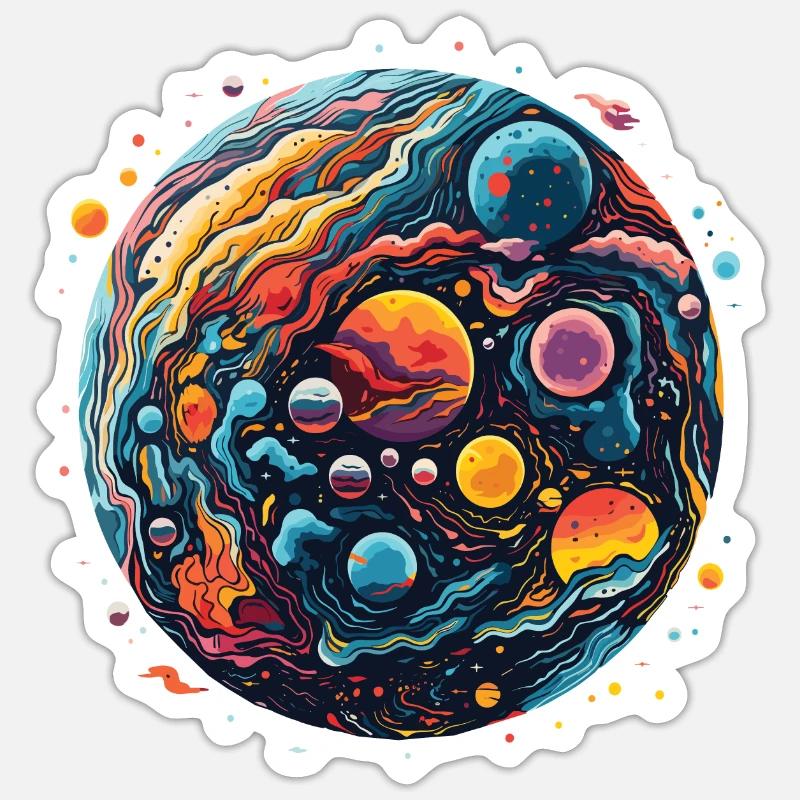 Bunte Planeten mit psychedelischem Stil - Sticker Größe S (10 x 10 cm) - Mattweiß