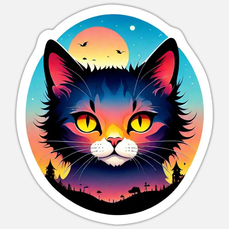 Cat and Landscape - Sticker size S (10 x 10 cm) - white matte