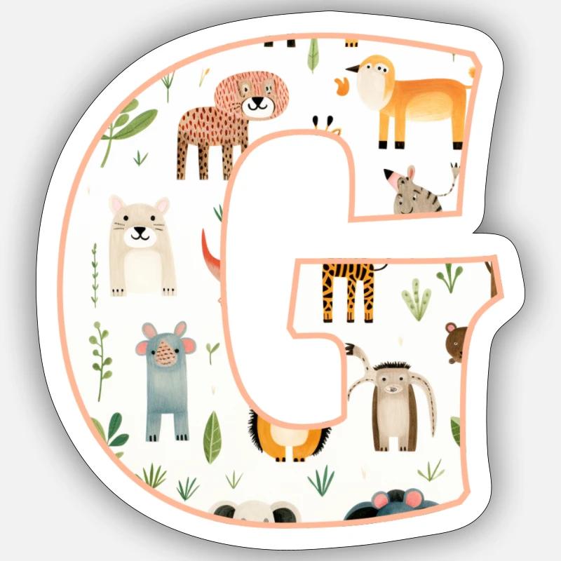 Letter G, Monogram, Animal Pattern Sticker size S (10 x 10 cm)
