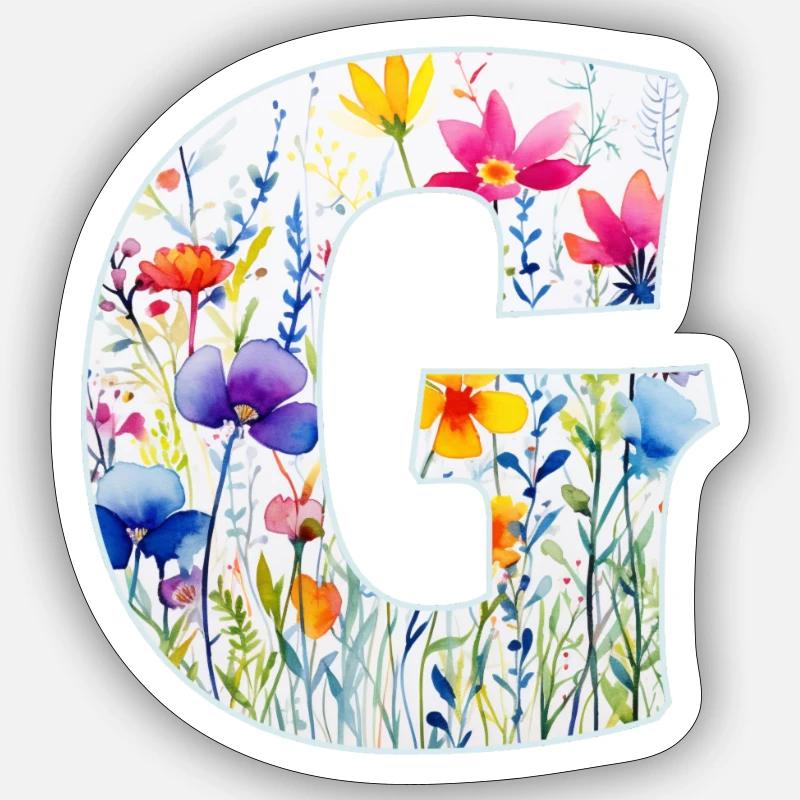 Buchstabe G, Monogramm, Blumenmuster - Sticker Größe S (10 x 10 cm) - Mattweiß