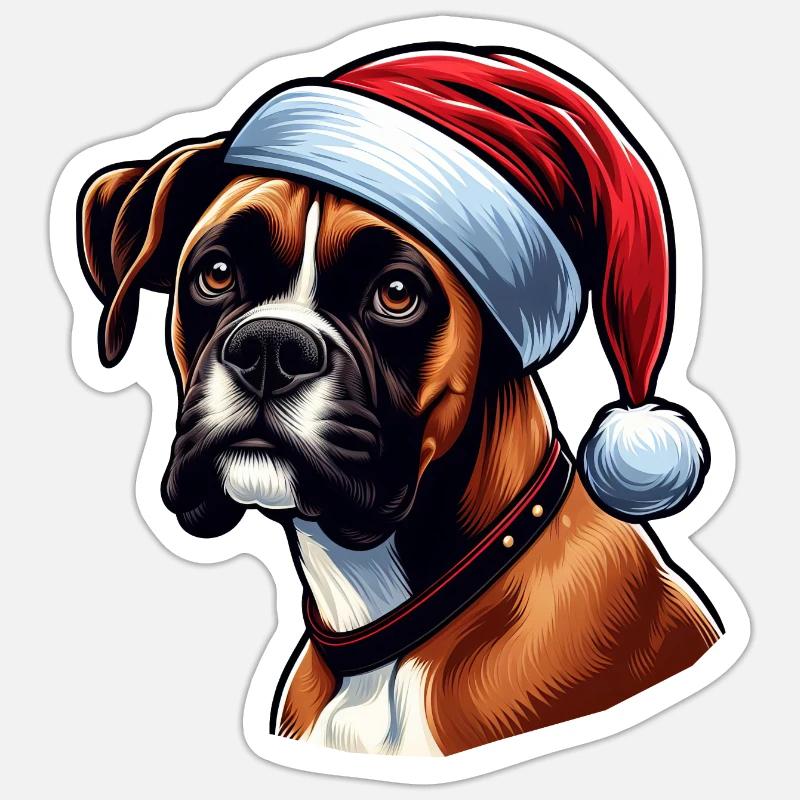 Boxerhund Der Weihnachtsmann Sticker Größe S (10 x 10 cm)