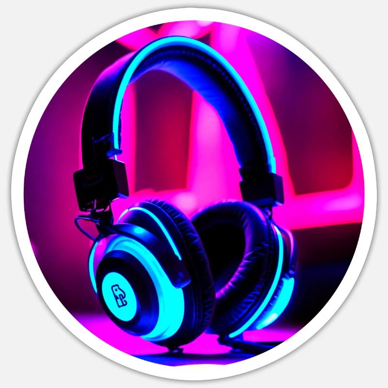 Neon-Kopfhörer - Sticker Größe S (10 x 10 cm) - Mattweiß