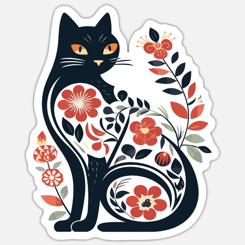 Cat silhouette with floral patterns Sticker size S (10 x 10 cm)