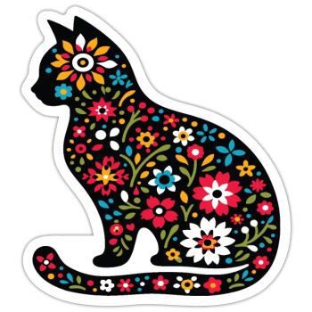 Silhouette de chat avec des fleurs - Sticker taille S (10 x 10 cm) - blanc mat - Devant