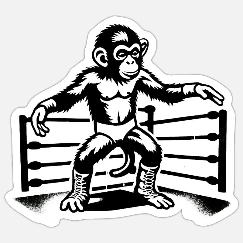 Monde des singes de lutte - Sticker taille S (10 x 10 cm) - blanc mat