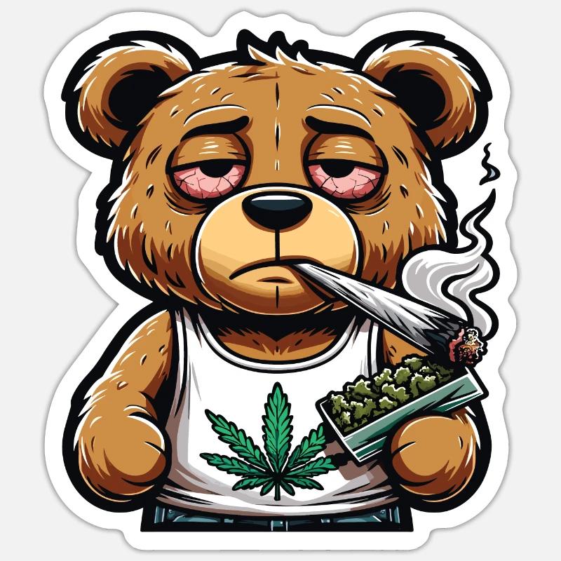 Bear smoking a cannabis joint - Sticker size S (10 x 10 cm) - white matte