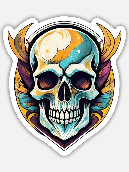 crâne artistique, squelette, morbide - Sticker taille S (10 x 10 cm) - blanc mat
