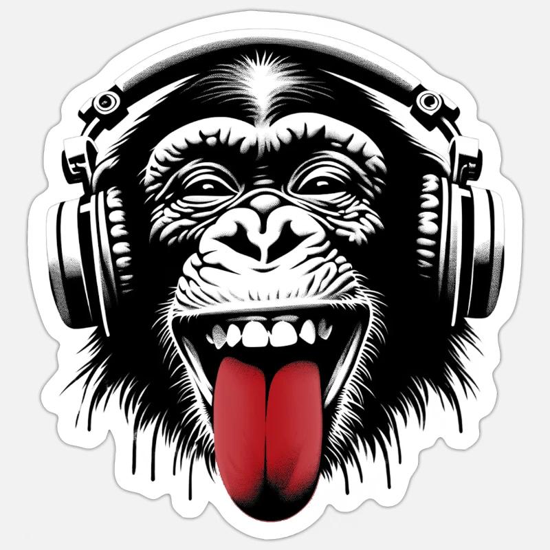 Kopfhörer Affe Musik Monkey World 🎧 - Sticker Größe S (10 x 10 cm) - Mattweiß