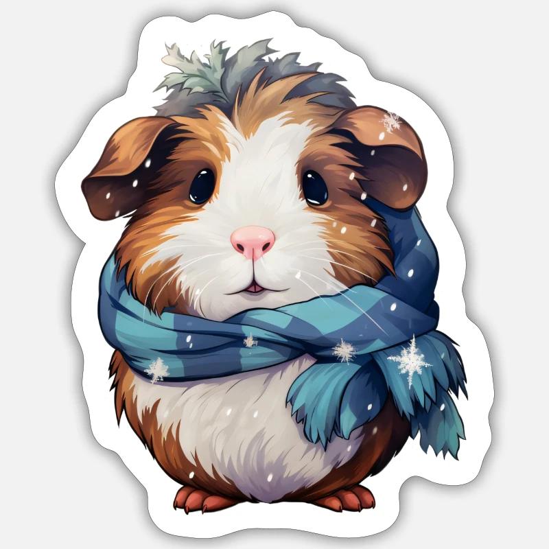 Cochon d’Inde avec écharpe - Sticker taille S (10 x 10 cm) - blanc mat