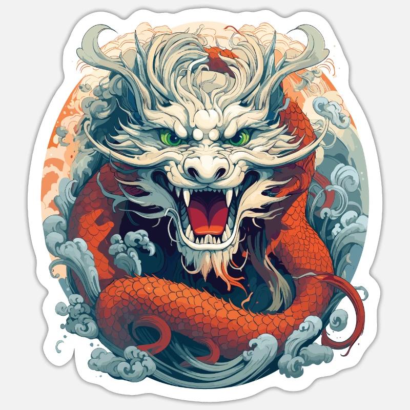 Design eines chinesischen Drachen - Sticker Größe S (10 x 10 cm) - Mattweiß