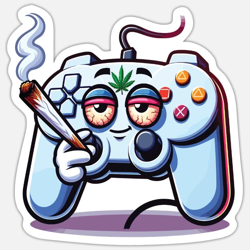 Ein Gamepad, das einen Cannabis-Joint raucht Sticker Größe S (10 x 10 cm)