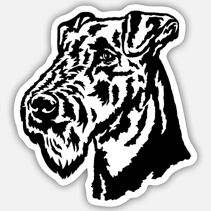 AiredaleTête de Terrier - Sticker taille S (10 x 10 cm) - blanc mat