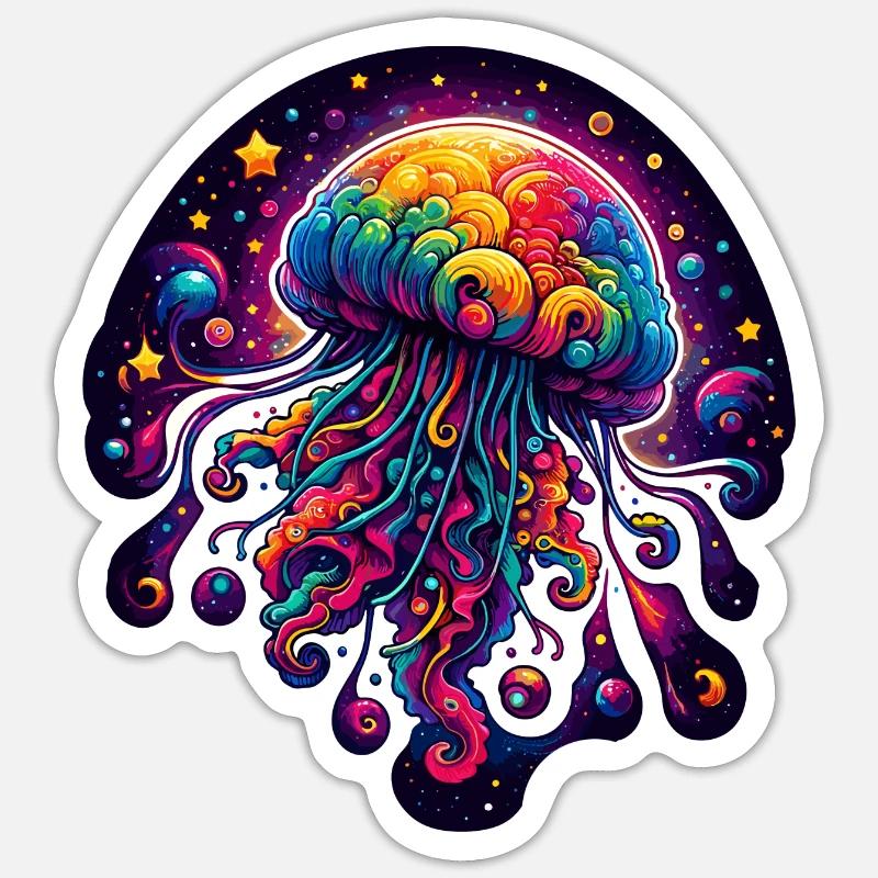 Méduse graphique - Sticker taille S (10 x 10 cm) - blanc mat