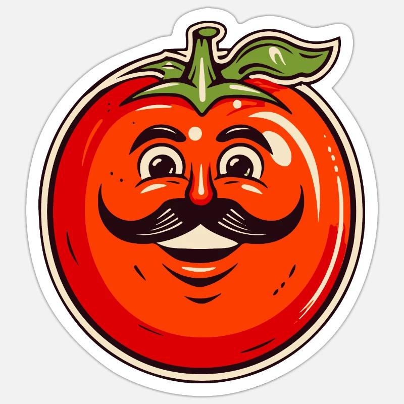 Tomate à moustache - Sticker taille S (10 x 10 cm) - blanc mat