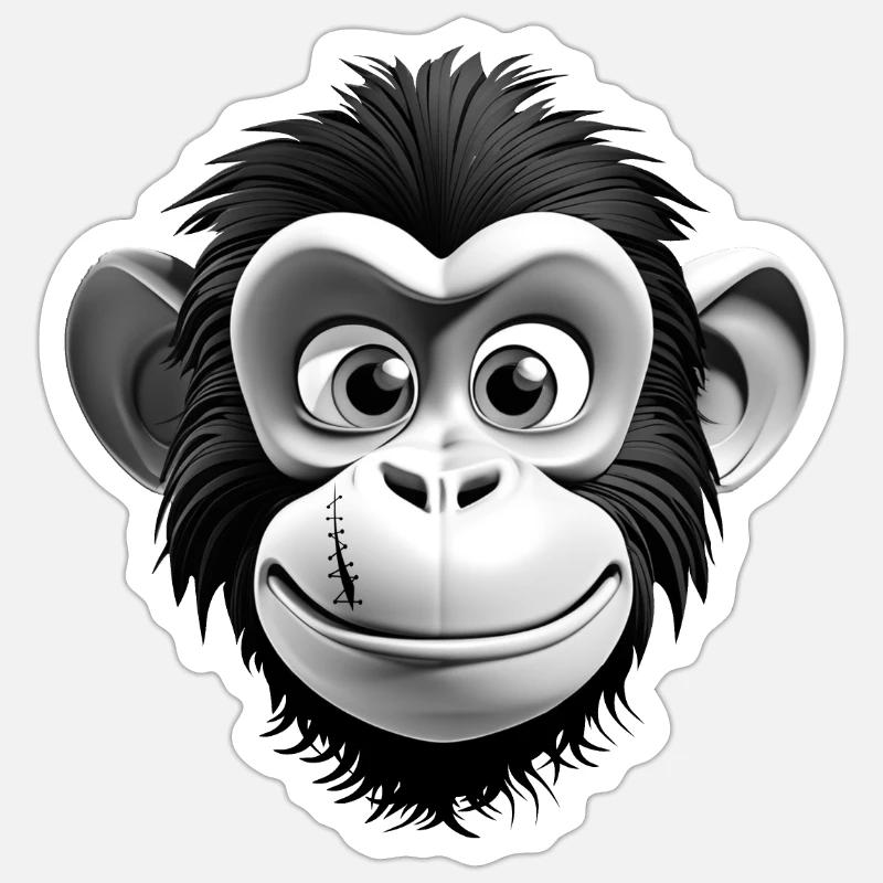 Singe BN - Sticker taille S (10 x 10 cm) - blanc mat